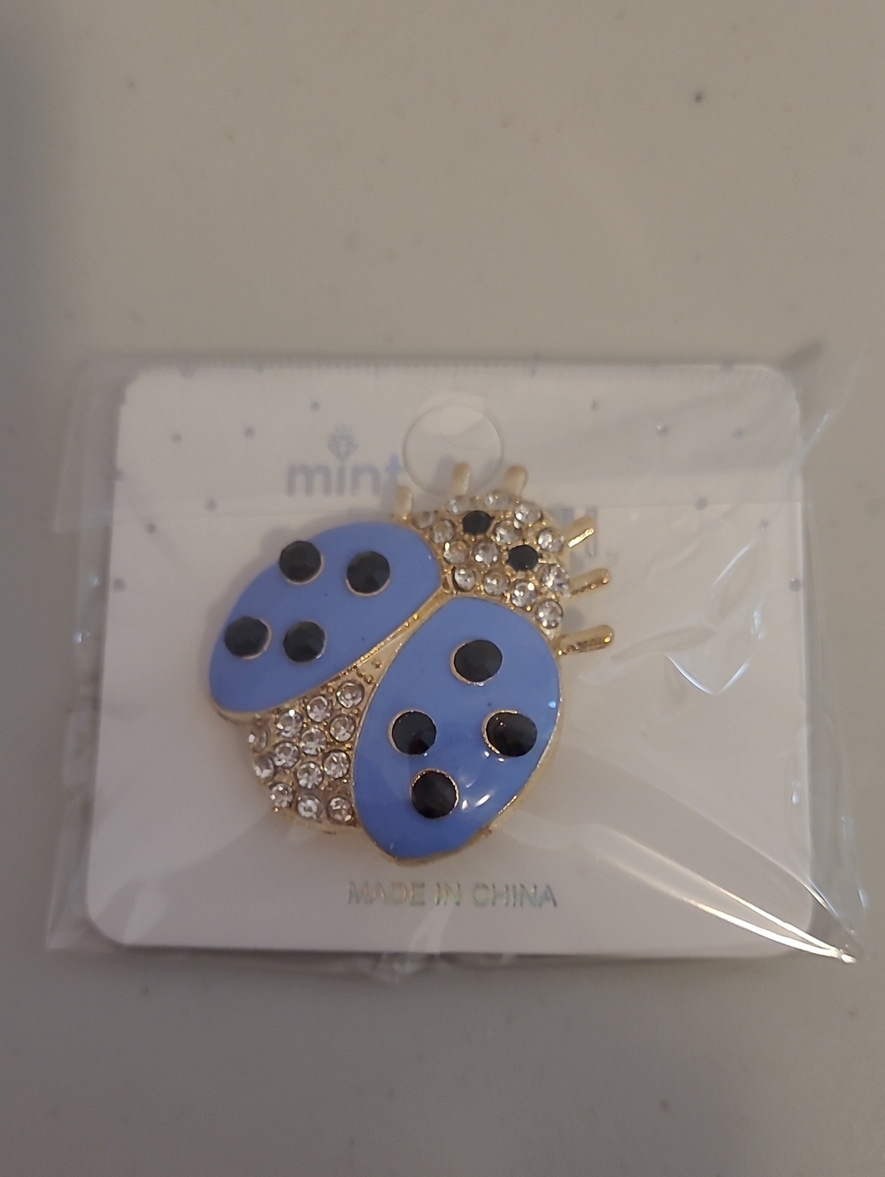 Mint Blue Ladybug Crystal Pin